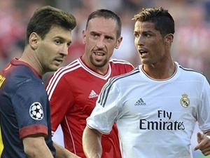 Слева - направо (а также по степени вероятности успеха): Лео Месси, Франк Рибери и Криштиано Роналдо. Фото: УЕФА.
